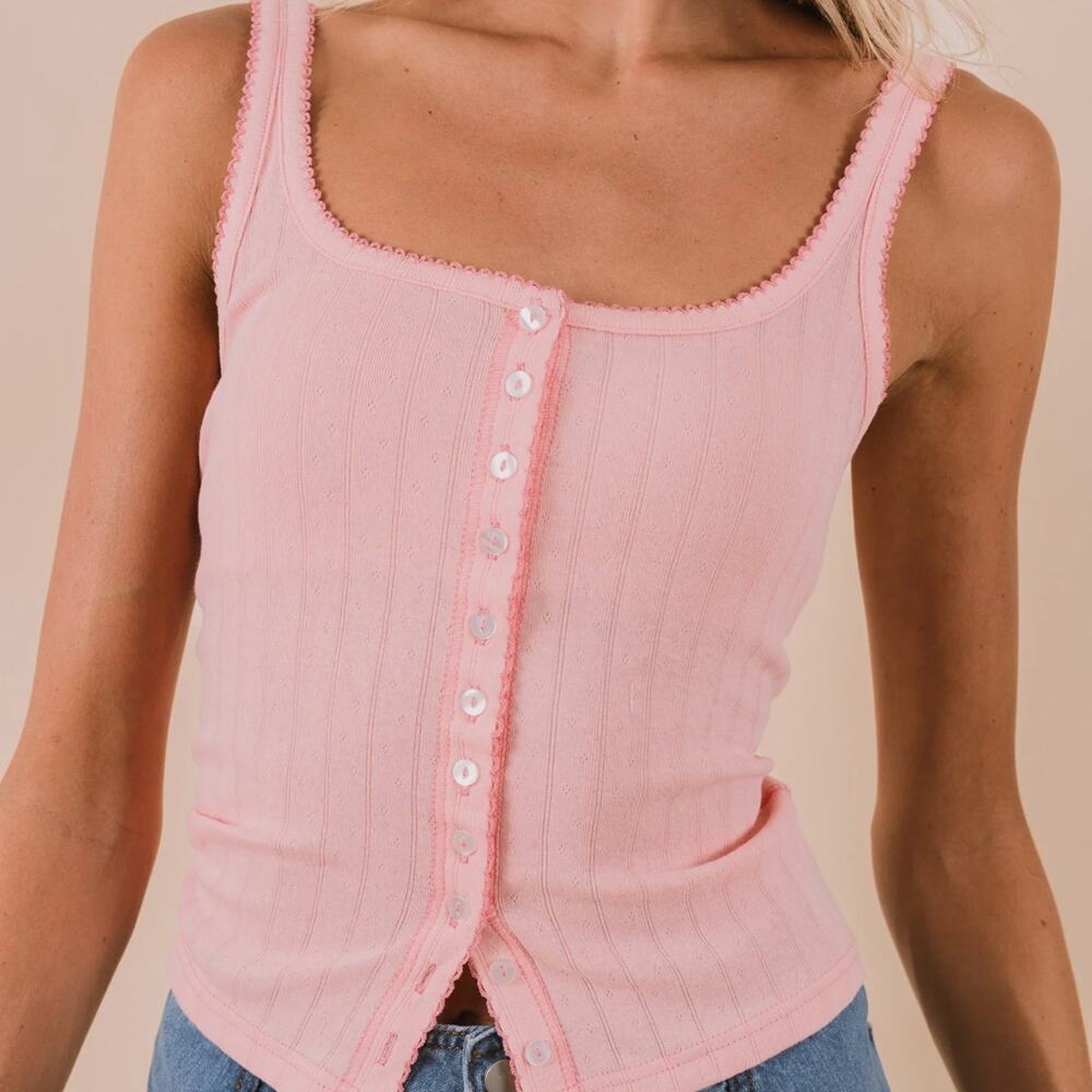 FREE PEOPLE - END GAME POINTELLE TANK Pink Sz Small